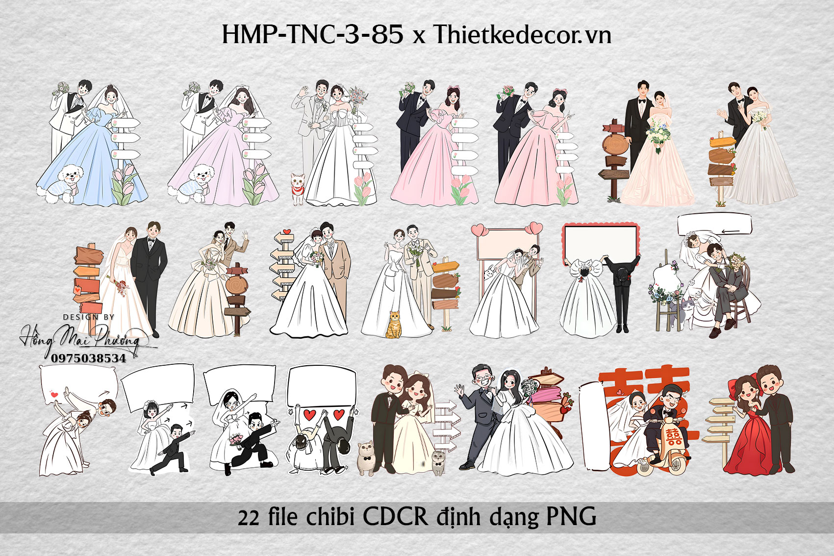 Set 22 chibi cô dâu chú rể để cổng chào